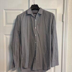 Theory Women’s Gray & White Micro-Check Button-Down Shirt